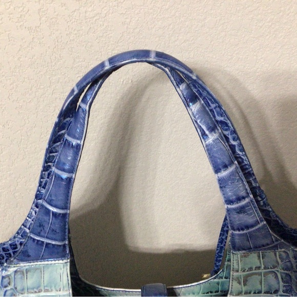 Large Blue Leather Brahmin Carla Tote  (Like New) - Picture 9 of 12